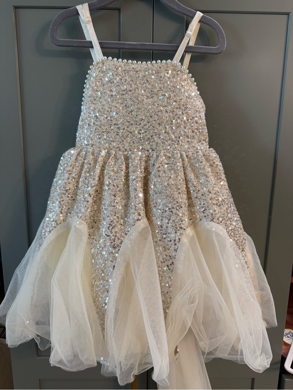 Girls' Sparkle Ivory Sequin & Tulle Formal Dress